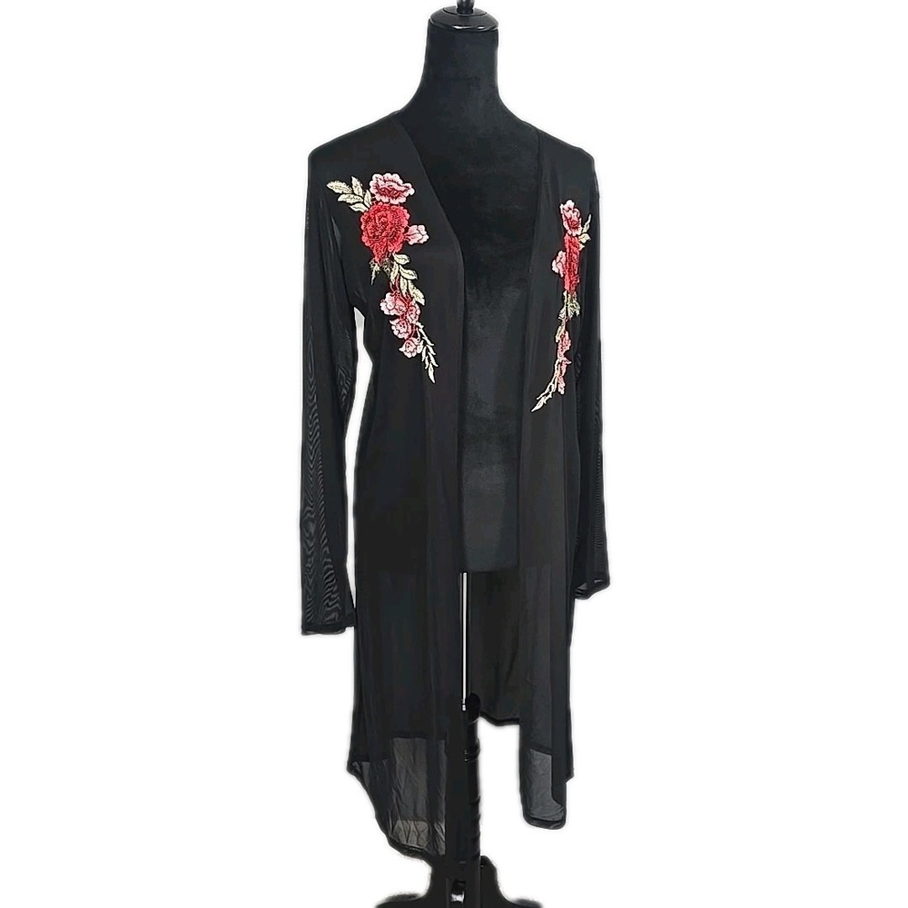 TMG NY Whimsigoth Mesh Floral Duster Cardigan XL Black Sheer‎